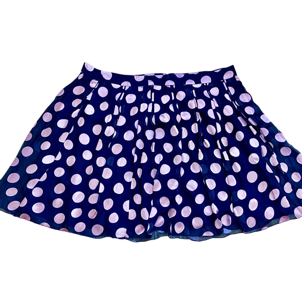 J Peterman Navy Pink Polka Dot Silk Pleated Midi Skirt Plus Size Waist‎ 52"